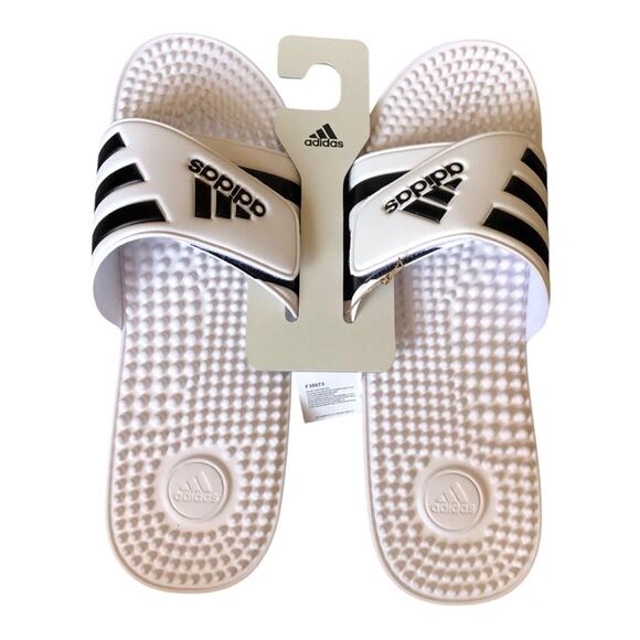 Adidas NIB Adissage Massage Post Workout Rejuvenation Slides White Black Size 17 - Picture 9 of 16
